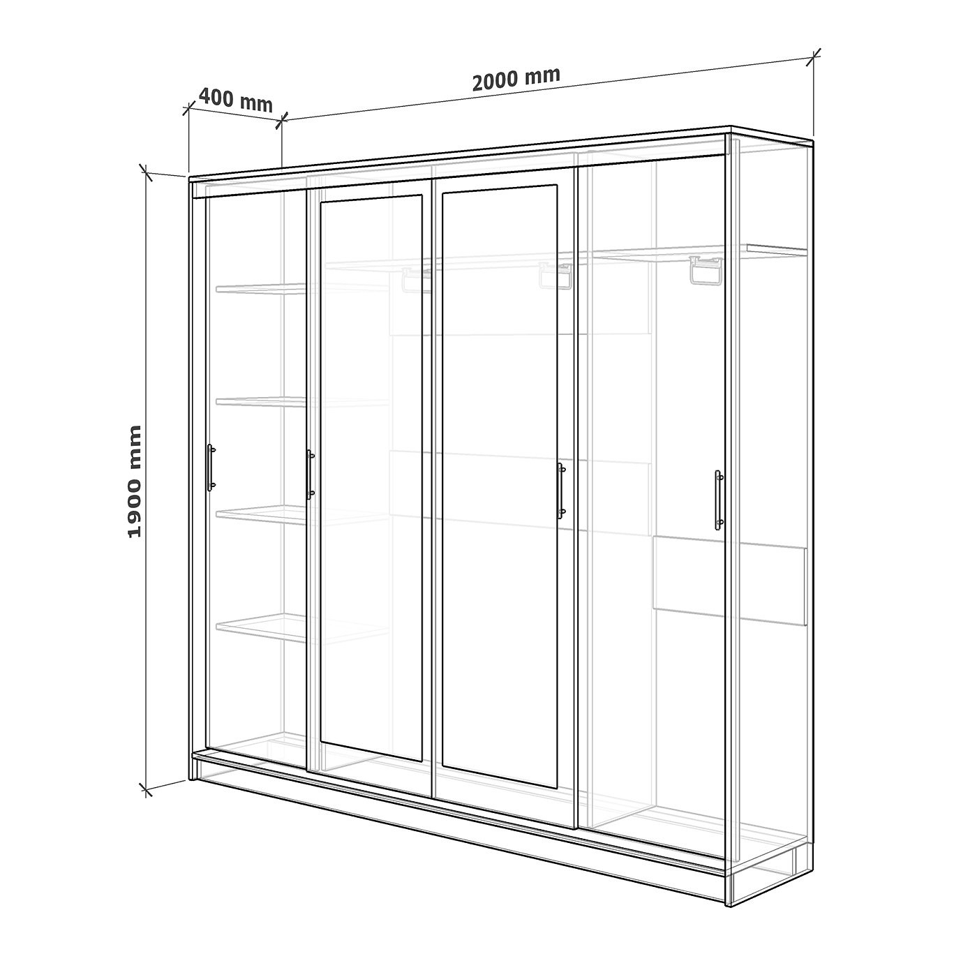 Шкаф-купе Миллениум 4-200g классический для прихожей и спальни - фото 3 large