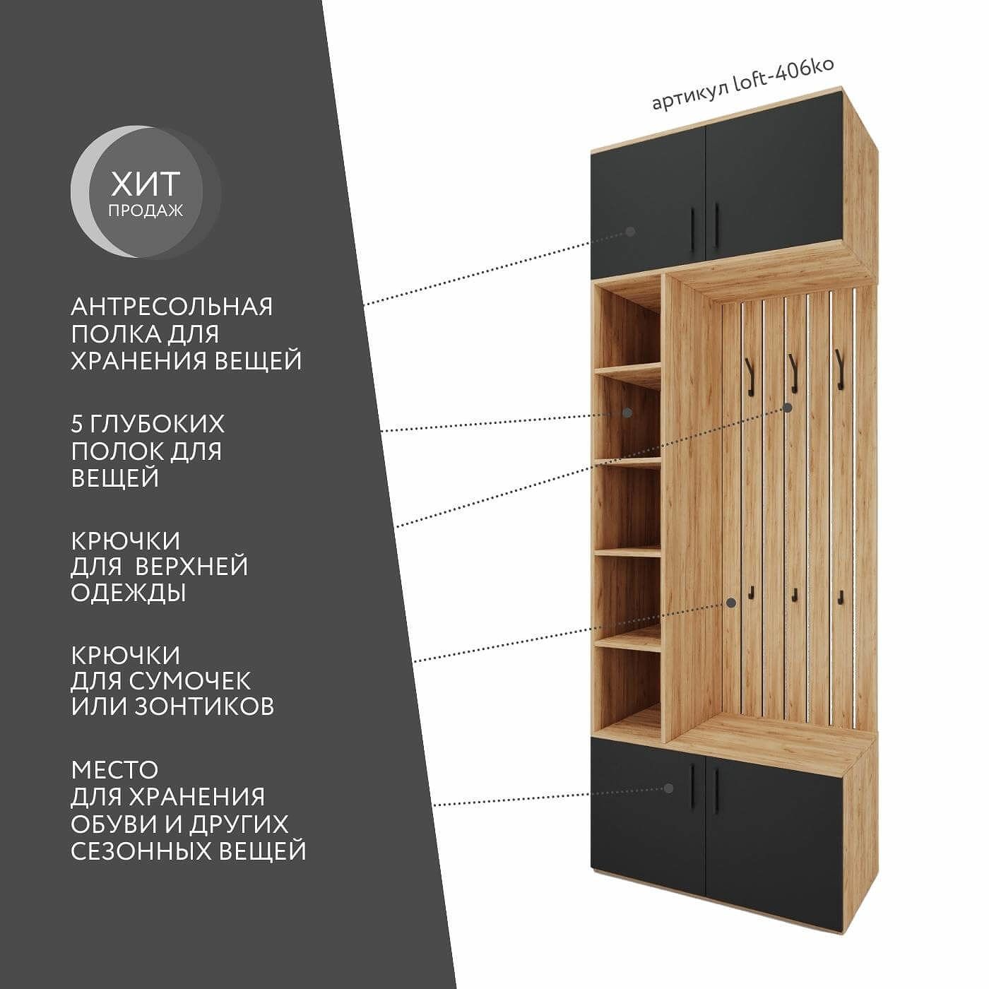 Модульная прихожая Лофт-406ko современный дуб крафт золотой - фото 2 large