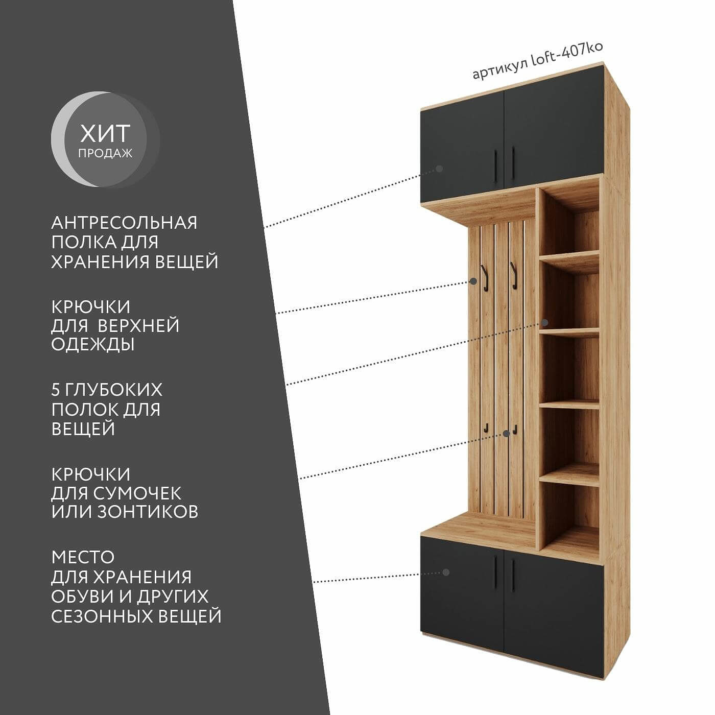 Модульная прихожая Лофт-407ko современный дуб крафт золотой - фото 2 large