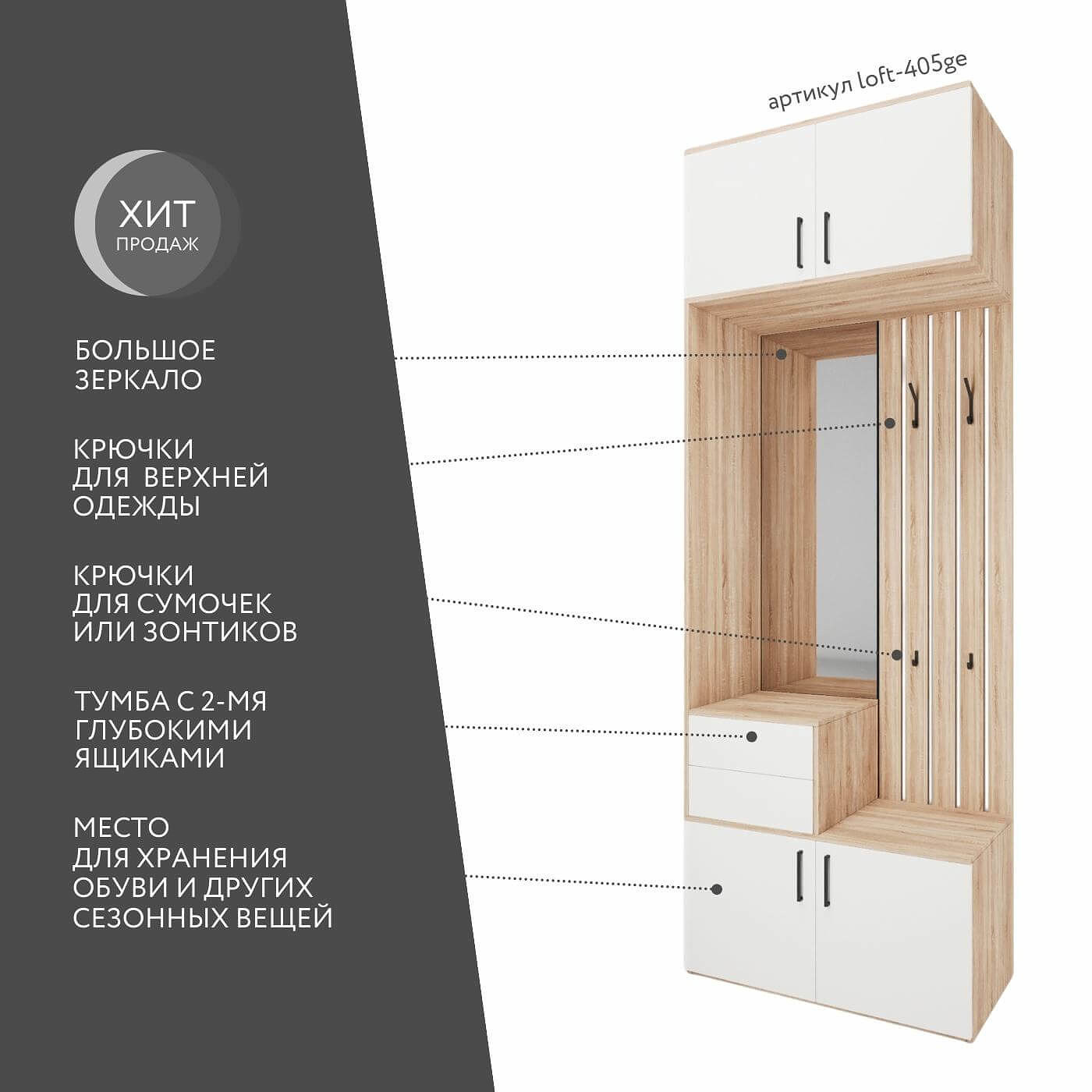 Модульная прихожая Лофт-405ge современный дуб сонома - фото 2 large