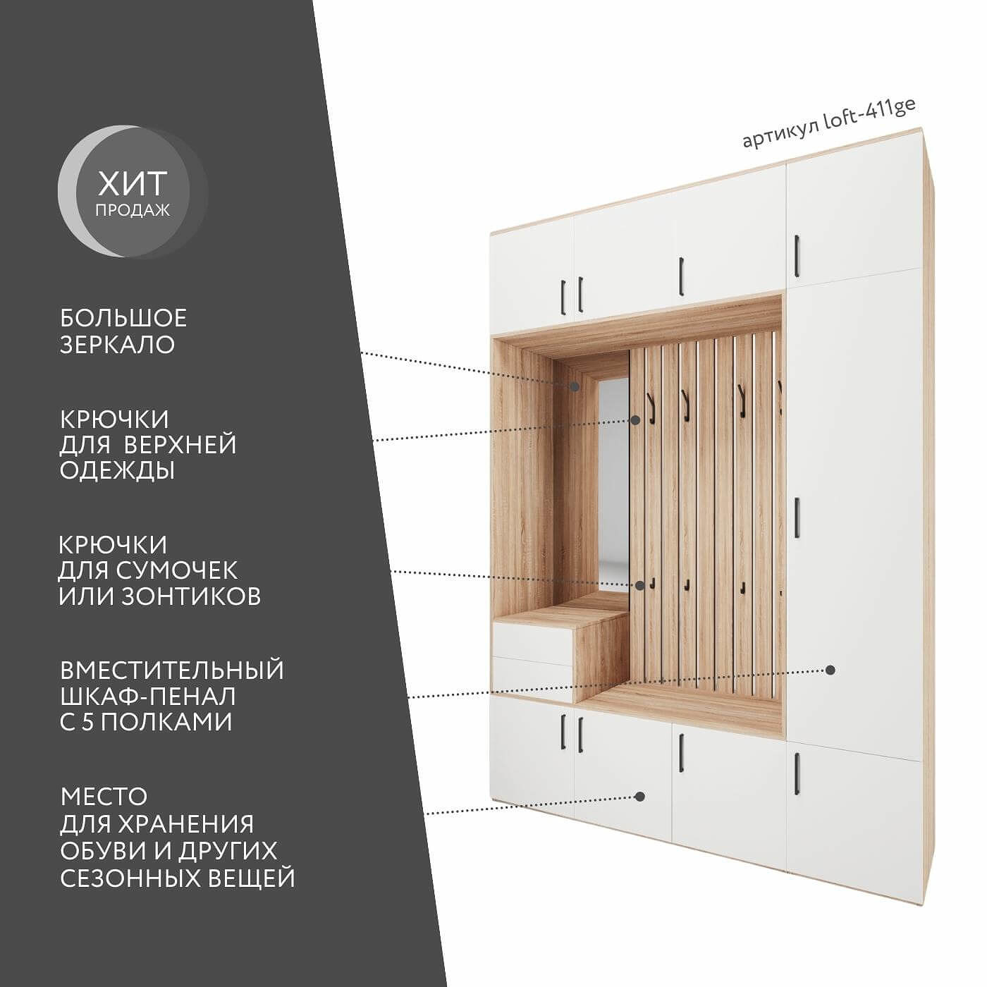 Модульная прихожая Лофт-411ge современный дуб сонома - фото 2 large