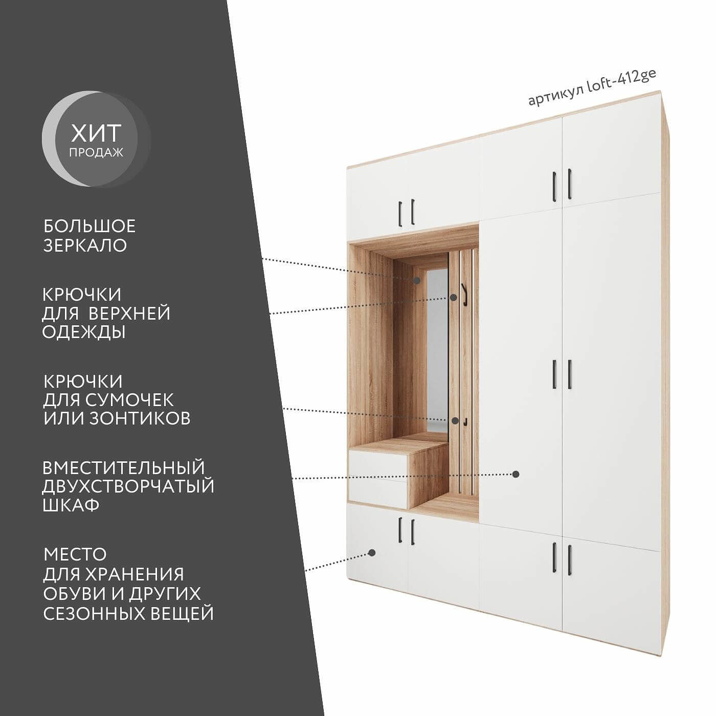 Модульная прихожая Лофт-412ge современный дуб сонома - фото 2 large
