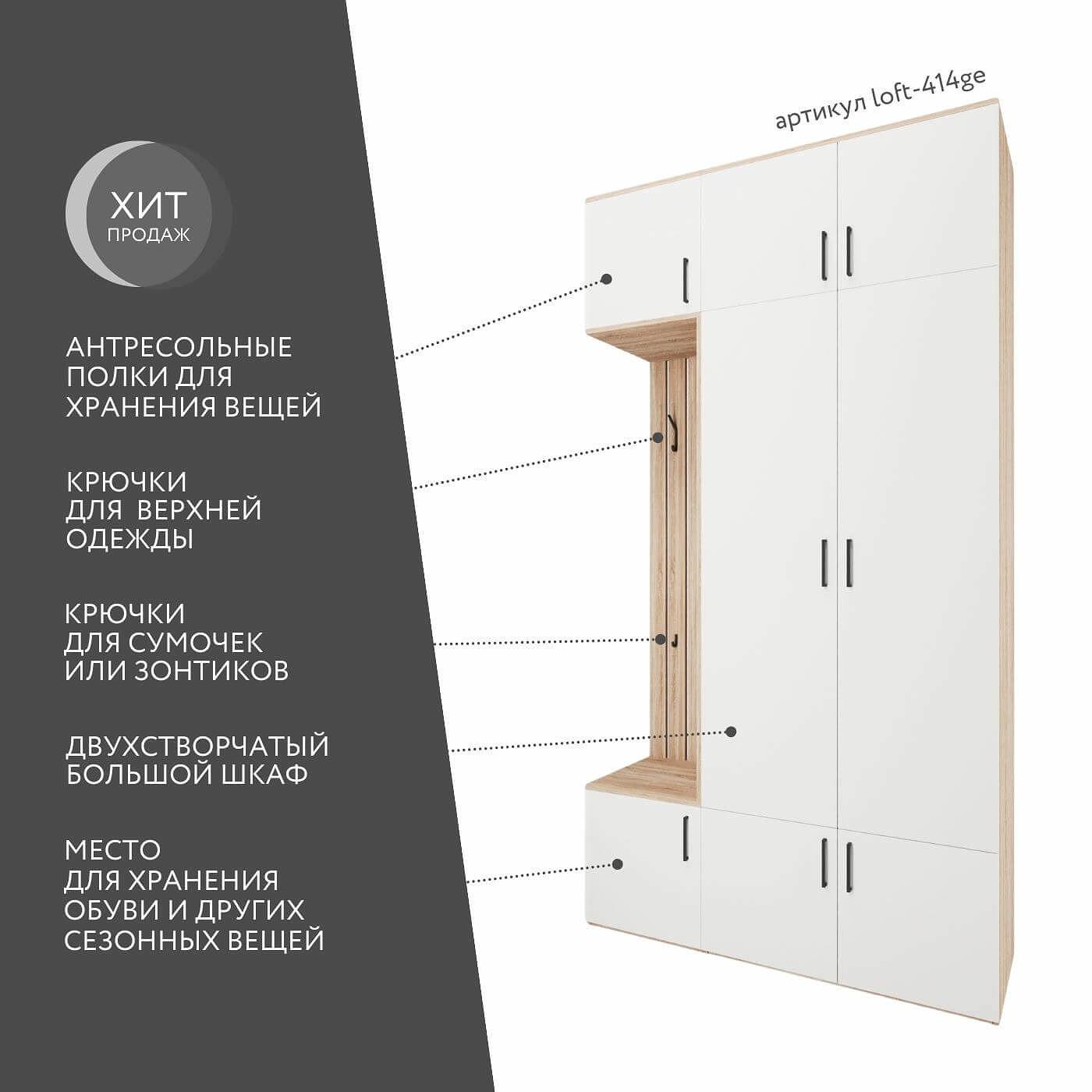 Модульная прихожая Лофт-414ge современный дуб сонома - фото 2 large