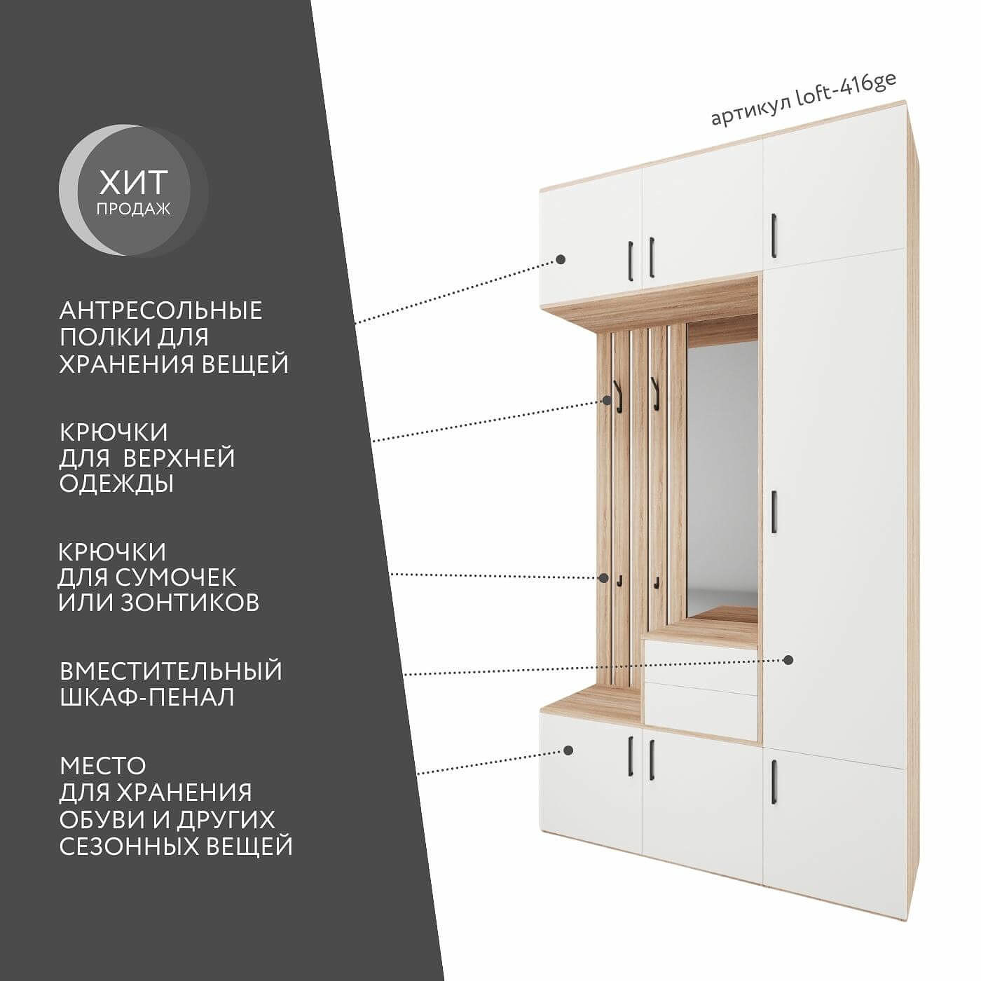 Модульная прихожая Лофт-416ge современный дуб сонома - фото 2 large