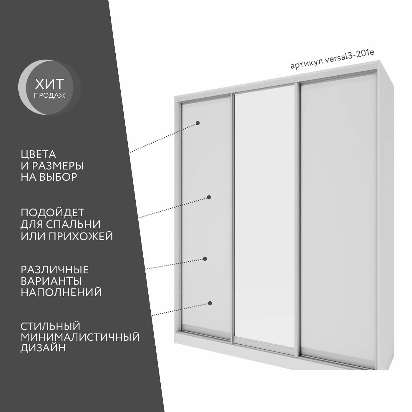 Шкаф-купе Версаль 3-201e современный для прихожей и спальни - фото 2 large