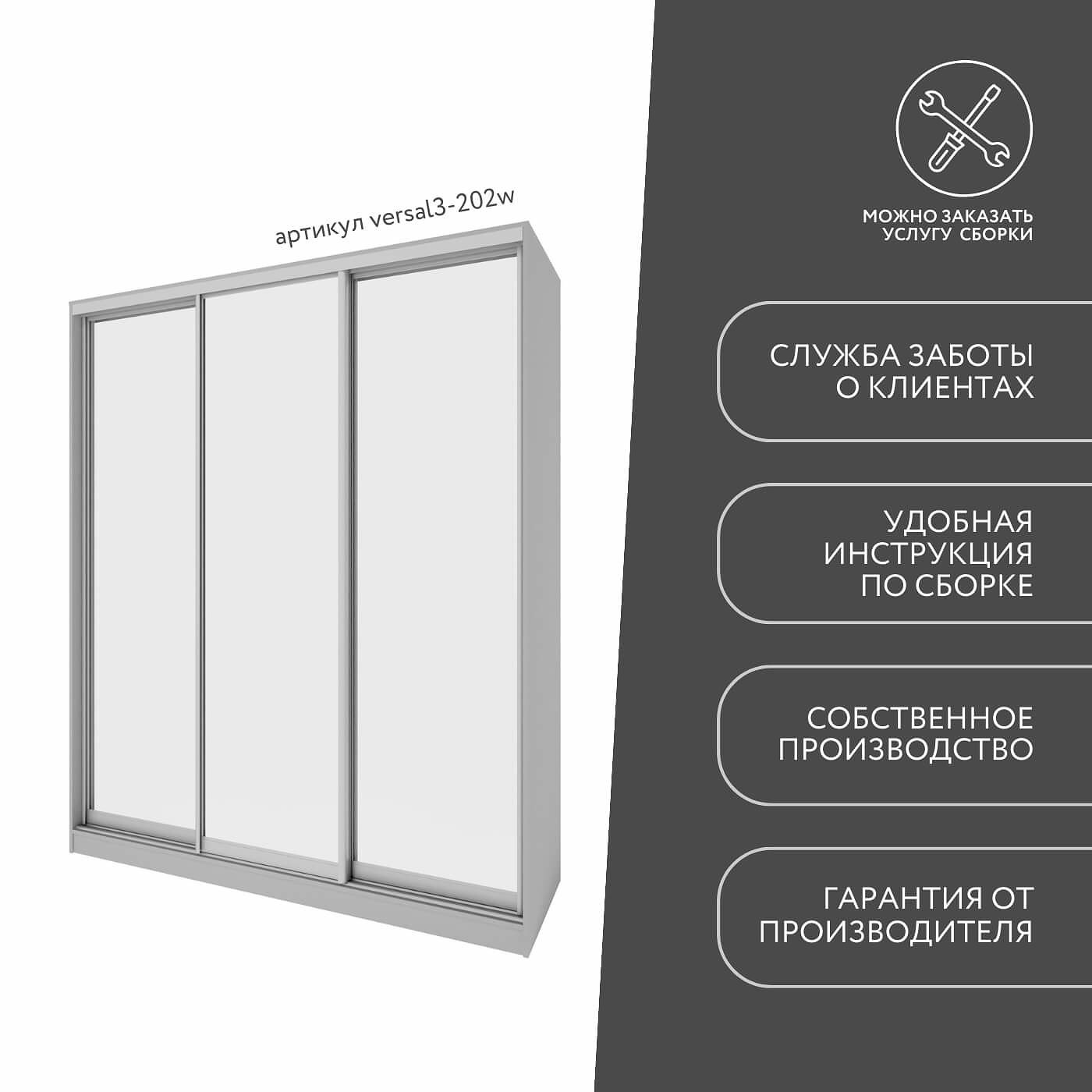 Шкаф-купе Версаль 3-202w современный для прихожей и спальни - фото 10 large