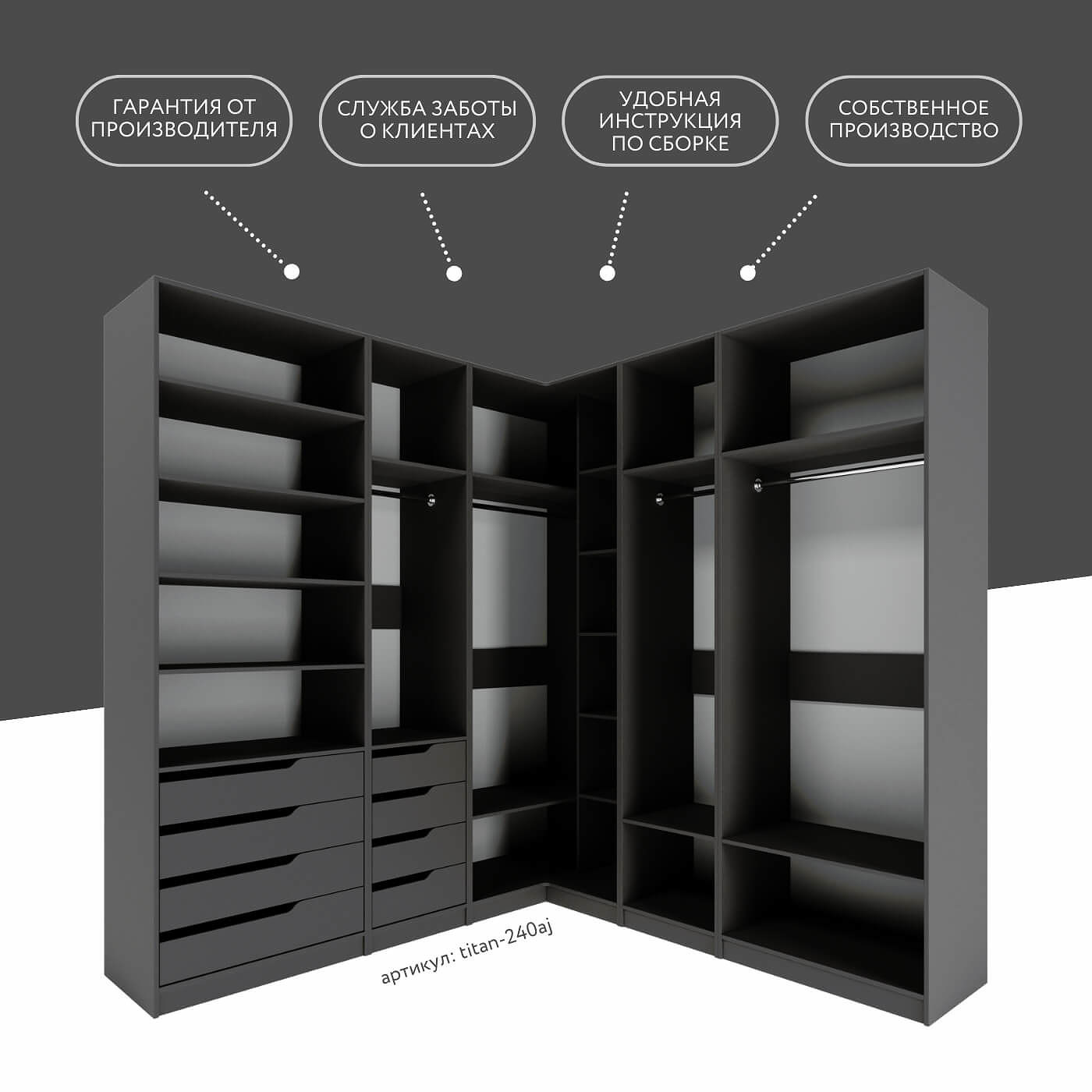 Гардеробная Титан-240aj минимализм для прихожей - фото 10 large