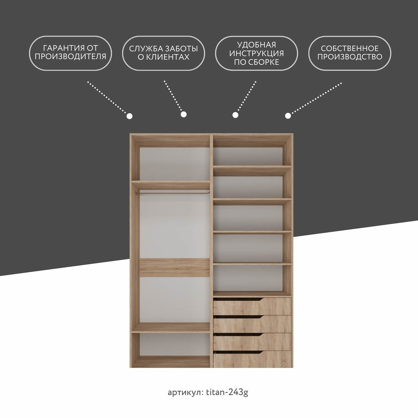 Гардеробная Титан-243g минимализм для прихожей - фото 9 large