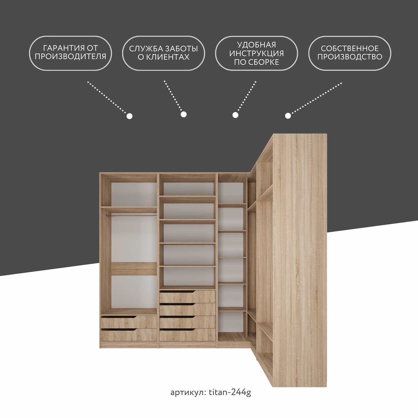 Гардеробная Титан-244g минимализм для прихожей - фото 11 large